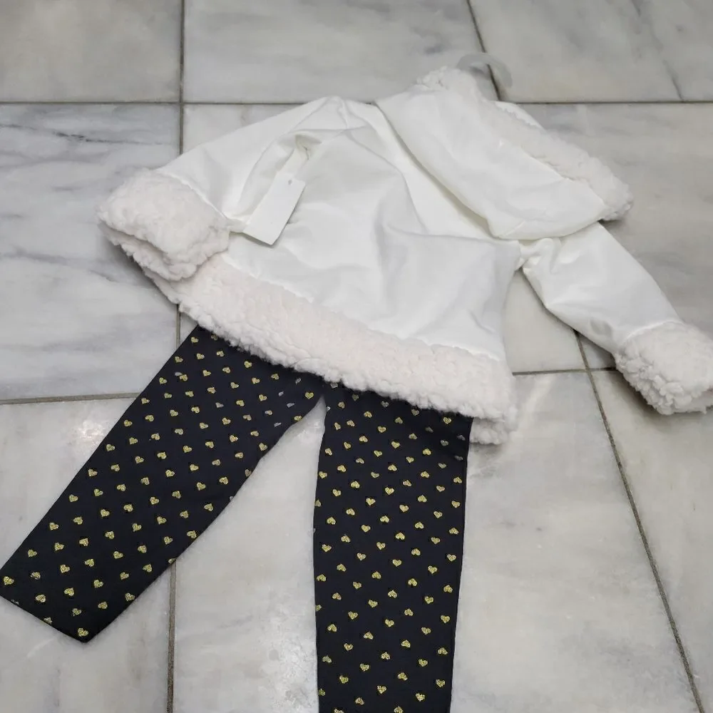Baby Girls White Hoodie & Matching Heart Print Pants Set Size 12M NEW